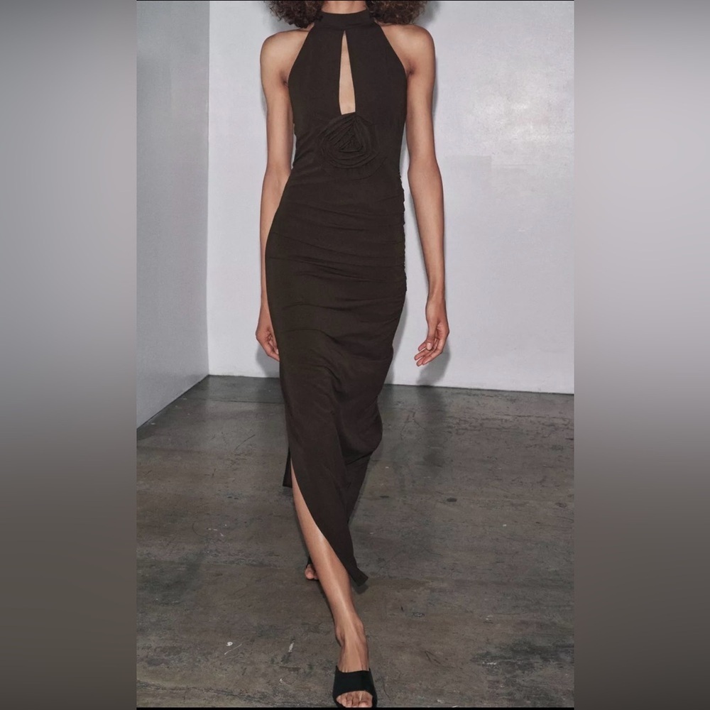 🔥🔥zara Brown flower Halter Dress
